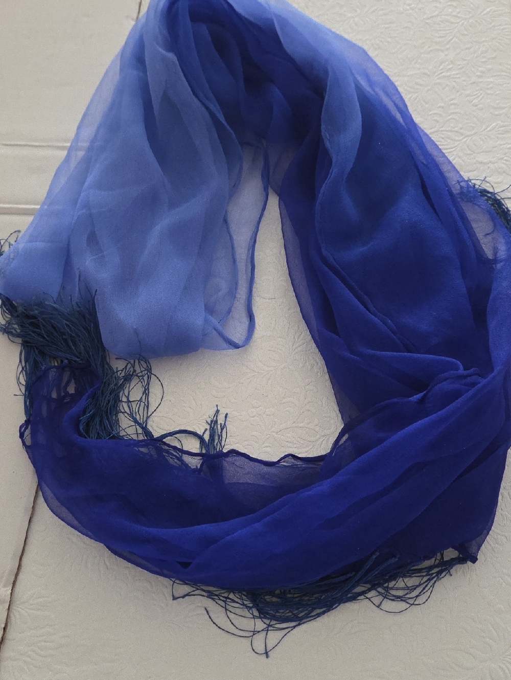 Royal Blue Ombre Lightweight Scarf with Fringe - Women Accessories